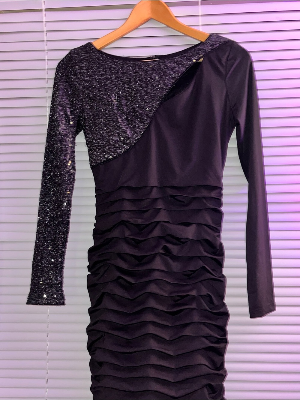 Nikibiki Black Sparkle Long-Sleeve Ruched Cocktail Dress